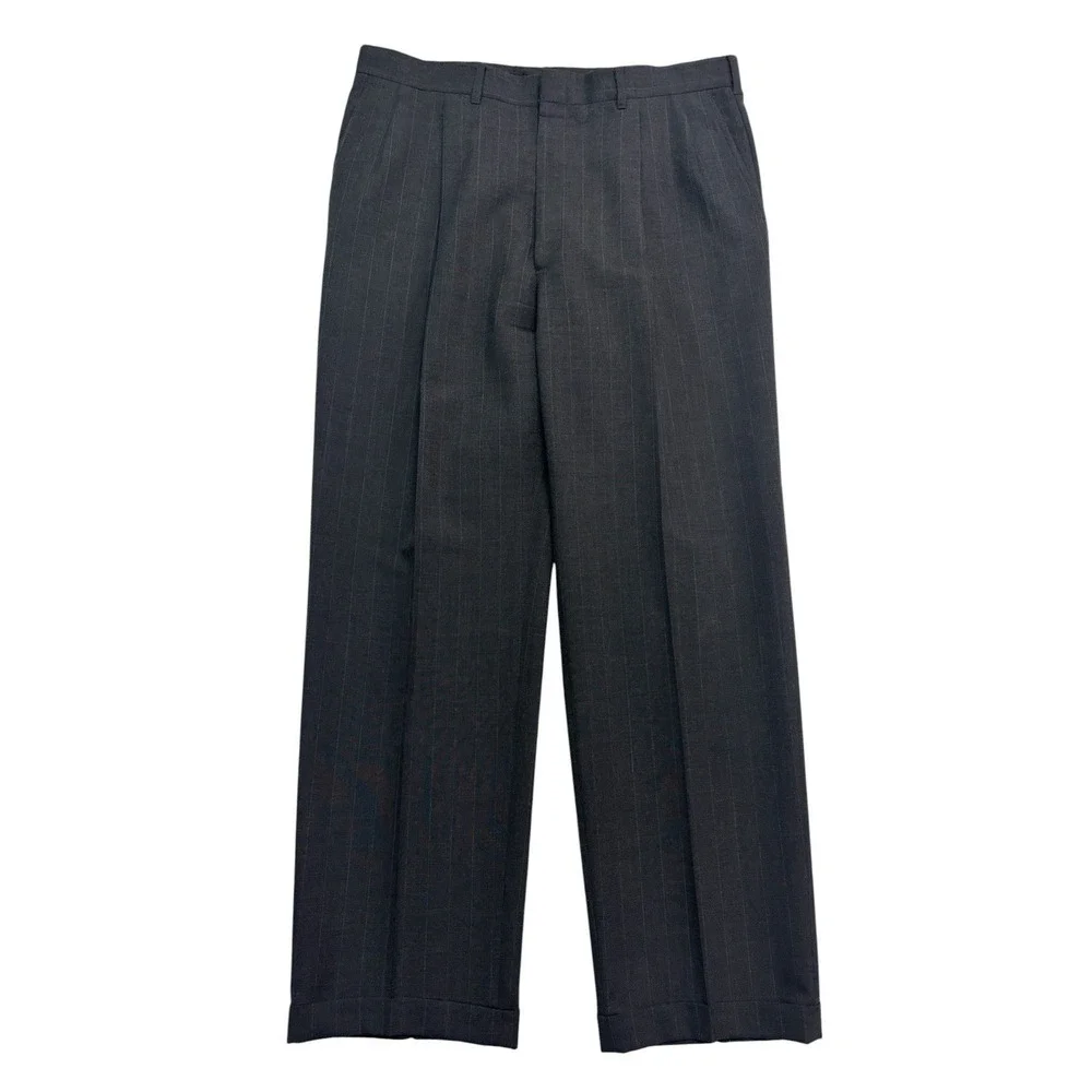 vtg 90s Sterling & Hunt 42L 36x31 Charcoal Stripe 2pc Pant Suit USA‎ 100% Wool